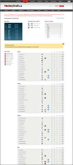 screenshot of hockey pool